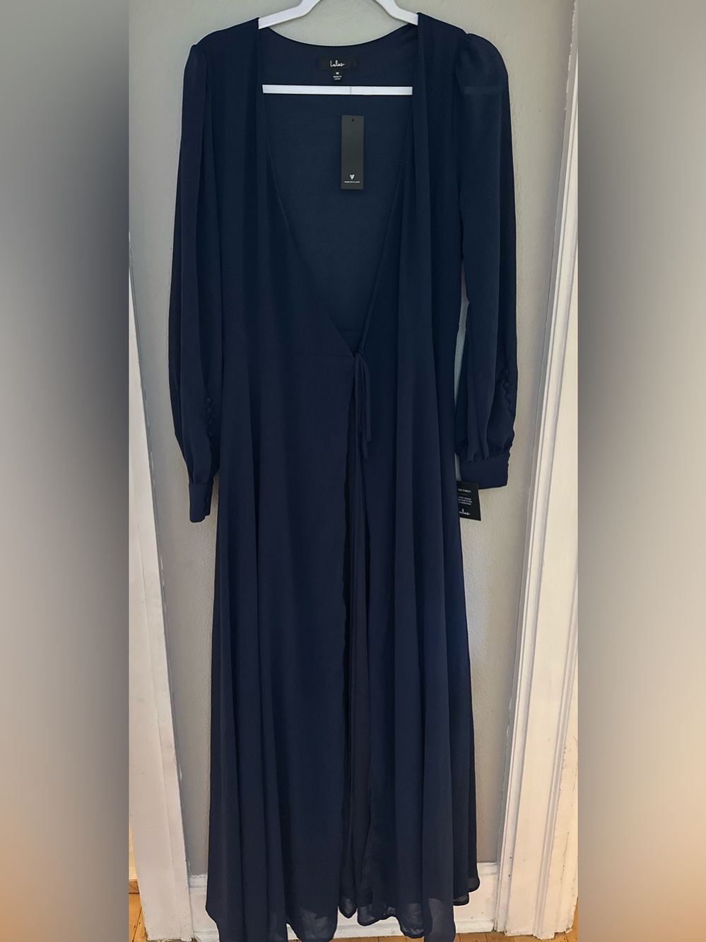 Lulu's Navy Long Sleeve Wrap Maxi Dress